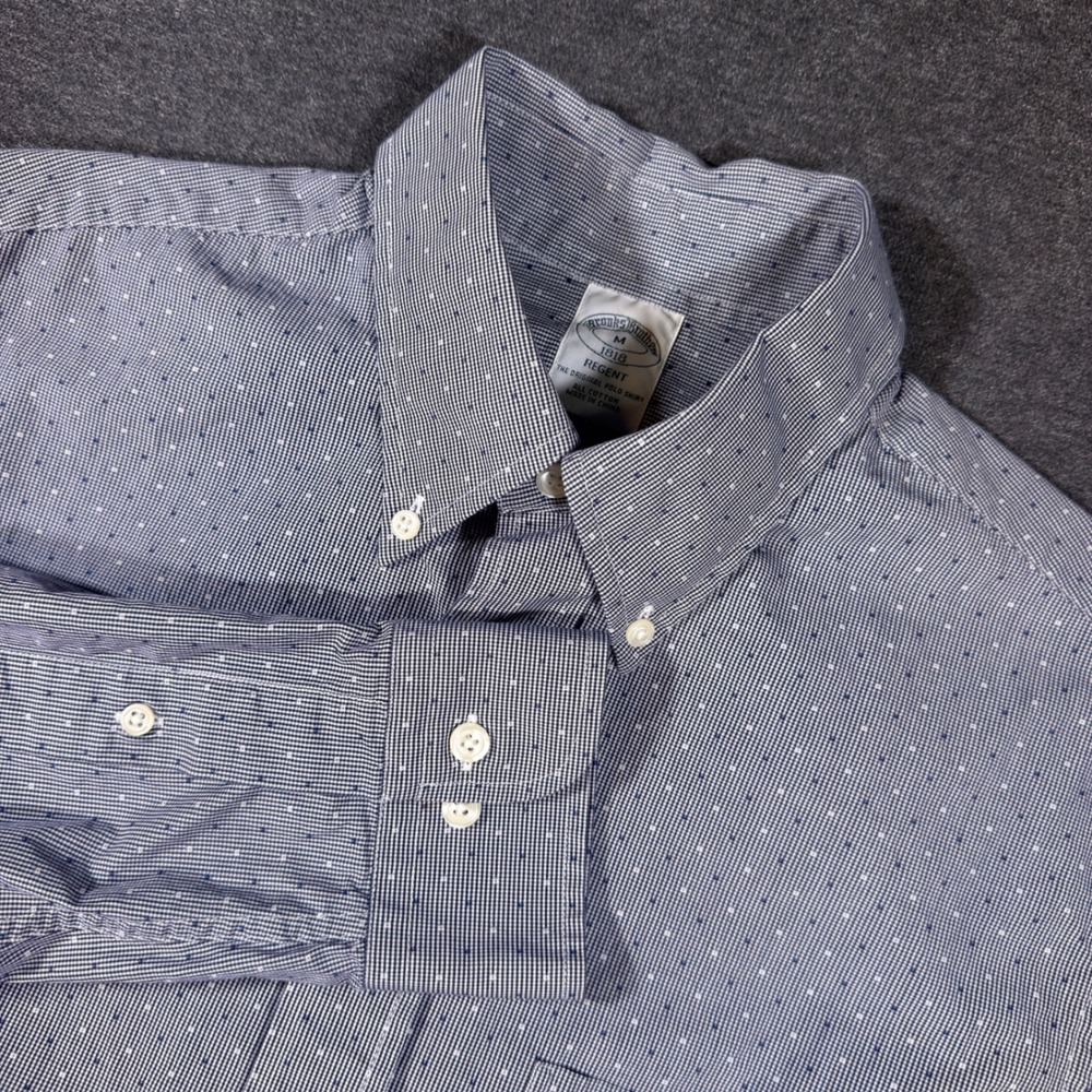 Brooks Brothers Button Down Shirt Mens M Blue Micro Check Regent Fit Cotton